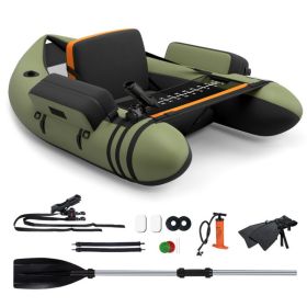 Inflatable Fishing Float Tube with Pump Storage Pockets and Fish Ruler (Color: Gray)